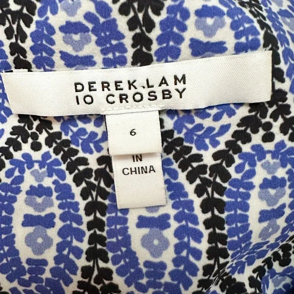 Derek Lam 10 Crosby Cassia Printed Tassel Hem Dress Boho Blue Size 6 - Picture 11 of 13
